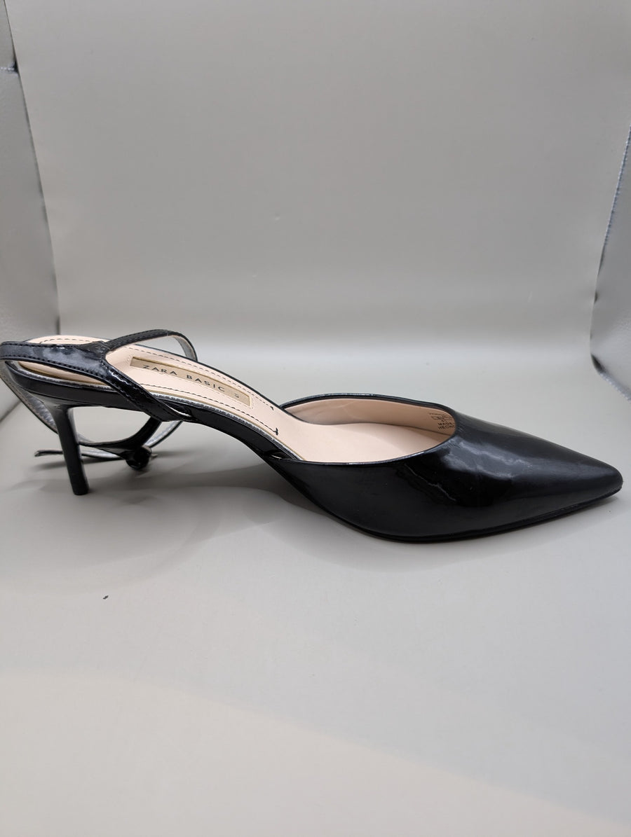 Zara Basic Patent Pointed Toe Slingback Heels Black EU 41 - Image 2