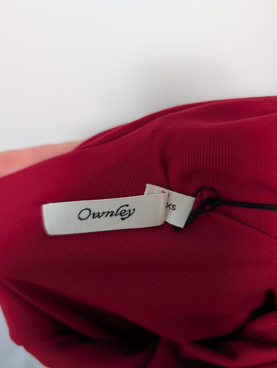 Ownley Marion Mini Dress Red Cowl Neck Ruched XS - Image 6