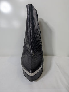 Lanvin Lizard-Embossed Leather Metal-Toe Ankle Boots Black Size 38 - Image 5