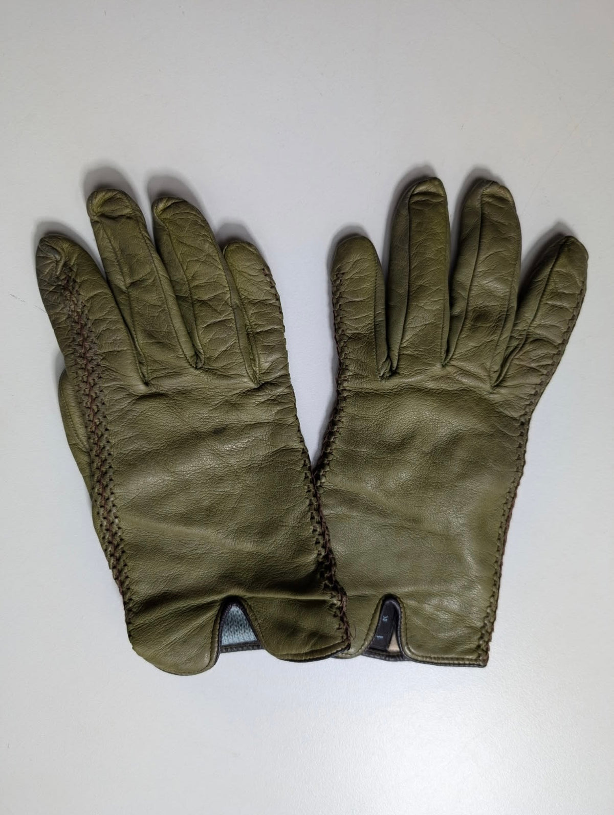Vintage Military Issue Leather Gloves Olive Green - Image 4