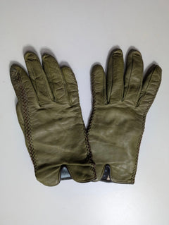 Vintage Military Issue Leather Gloves Olive Green - Image 4