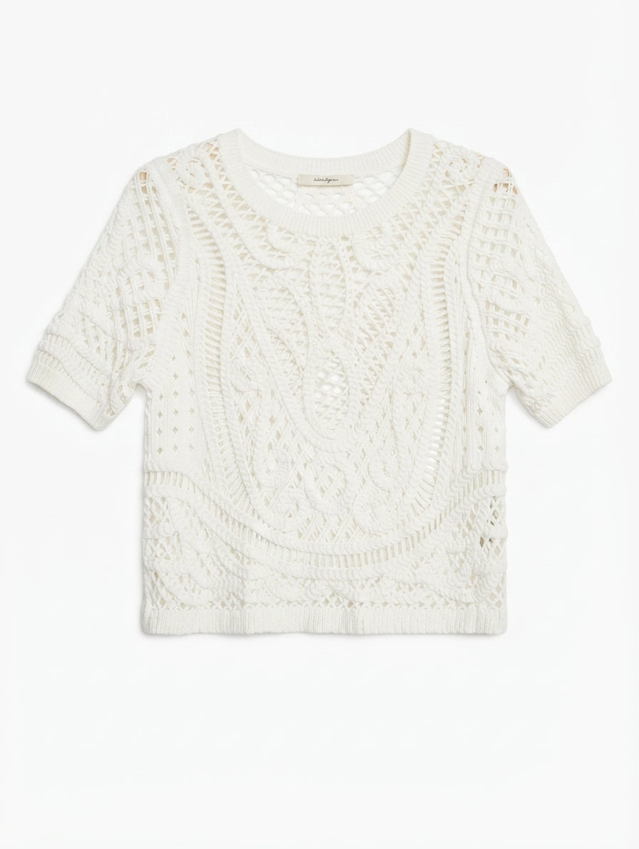 MARCS Crochet Knit Short Sleeve Top White - Image 1
