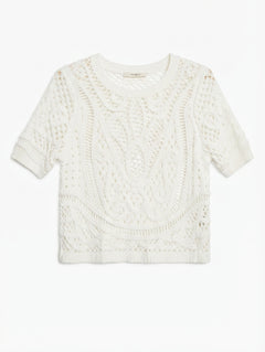 MARCS Crochet Knit Short Sleeve Top White - Image 1