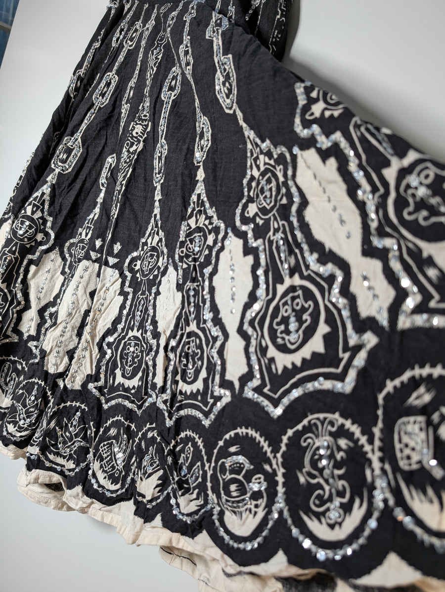 ANITSA Embroidered Sequin Maxi Skirt Black and White Size L - Image 3