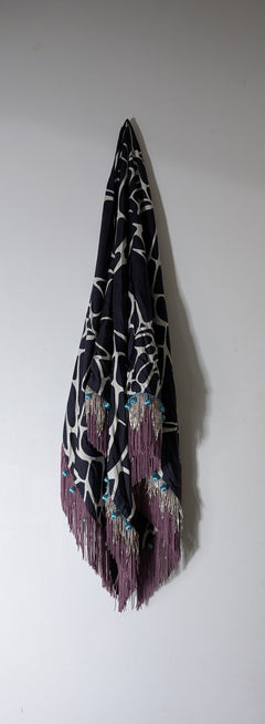 PROVA Silk Scarf Spotted Print with Beaded Fringe One Size - Image 10