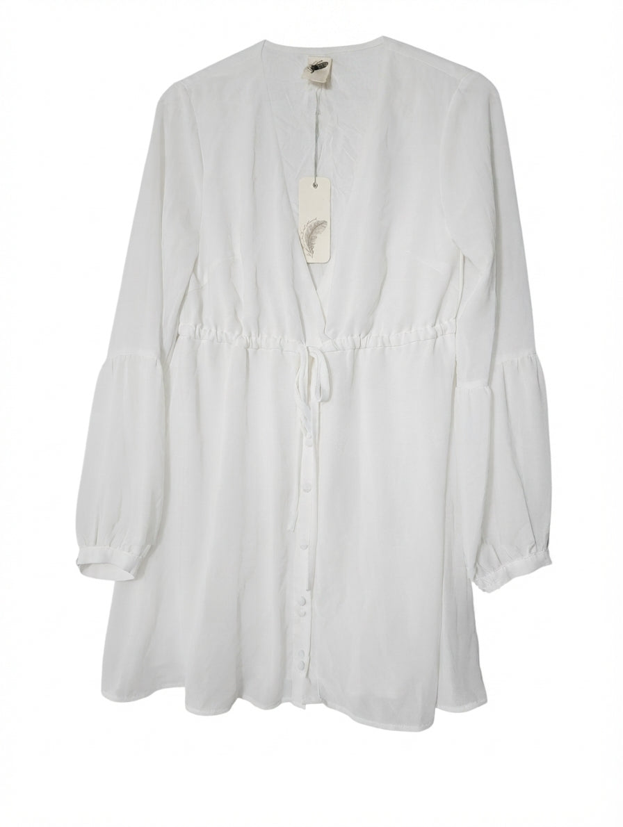 Don't Ask Amanda Long Sleeve Button-Down Mini Dress White Size S - Image 1