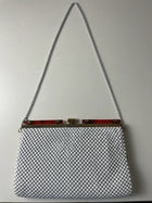 White Metal Mesh Evening Handbag with Gold-Tone Frame - Image 3