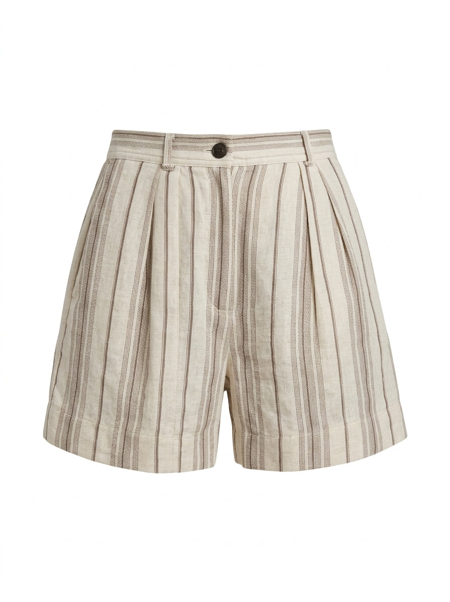 Lee Mathews Women's High-Waisted Striped Linen Shorts - Image 1
