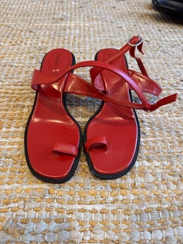 Bassike Red Leather Block Heel Sandals - Image 2