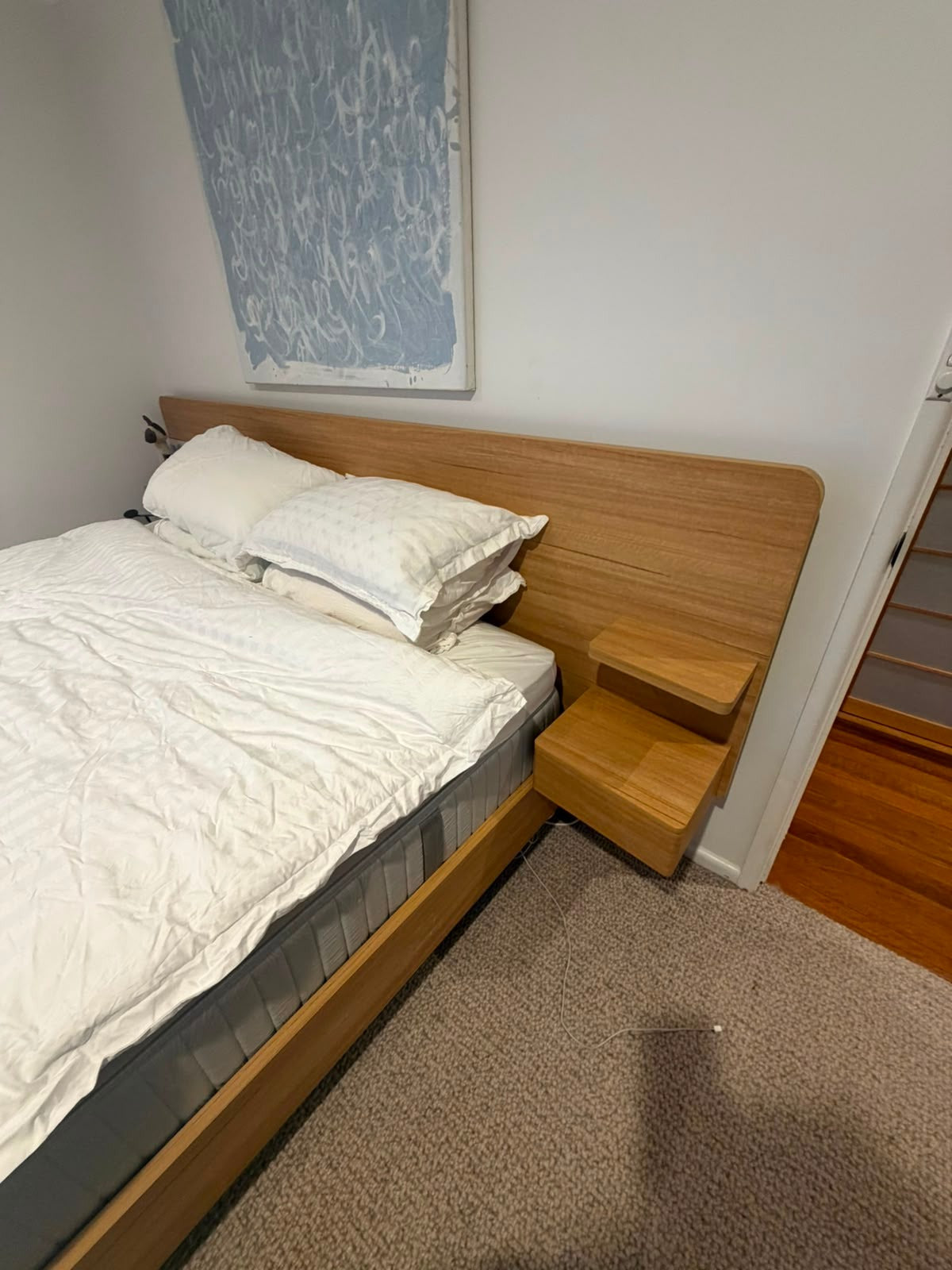 Mid-Century Modern Floating Platform Bed with Integrated Nightstands Wood - Image 4