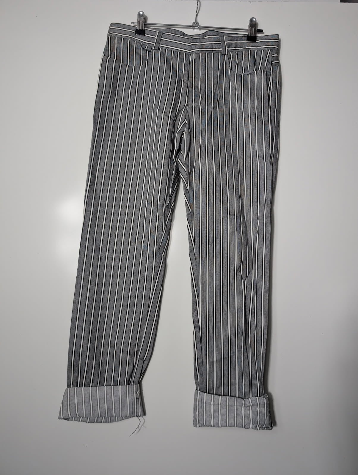 Todd Lynn Harper Striped Cotton Trousers - Grey/White Size 29 - Image 4