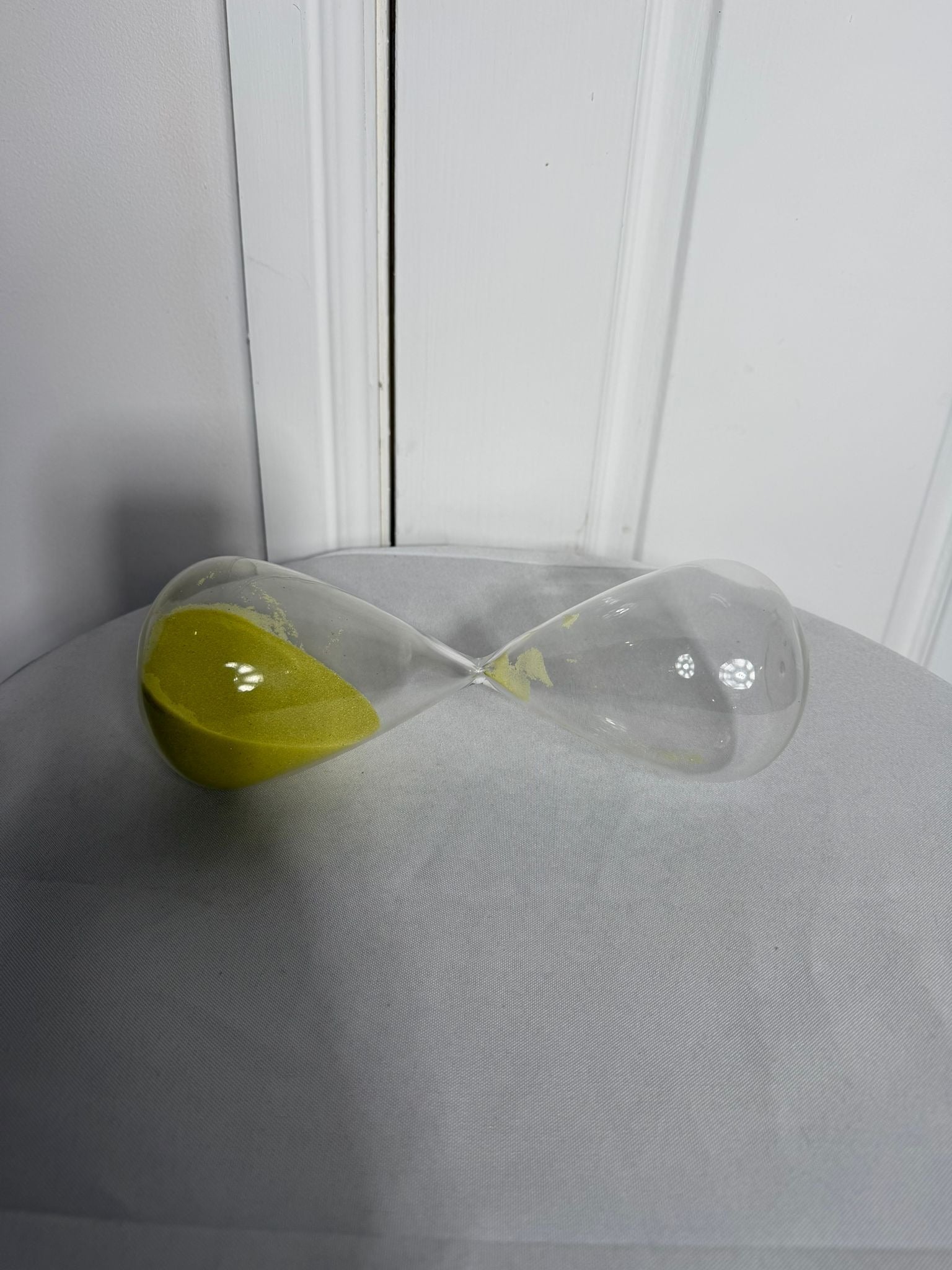 Large Modern Minimalist Glass Hourglass with Vibrant Green Sand - Image 4