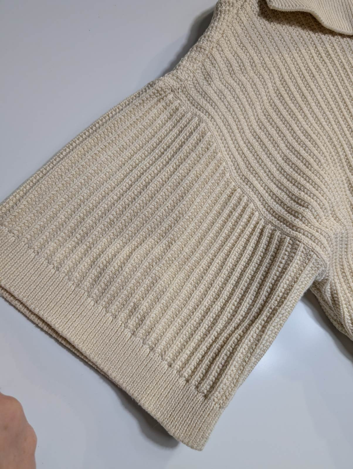 Oroton Ribbed Knit Lace-Up Polo Top Cream Women's Size S - Image 5