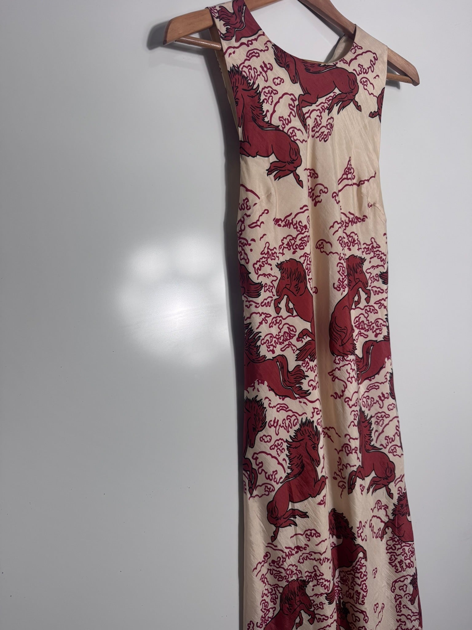 Alix Of Bohemia Silk Dress - Cream & Red Horse Print Size S - Image 5