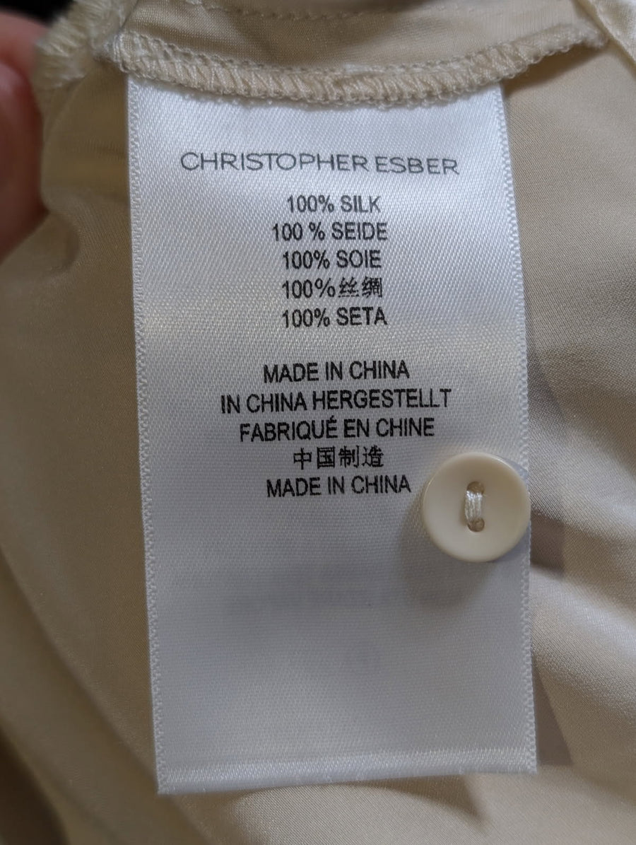 Christopher Esber Satin Tie-Front Blouse Champagne Size 10 - Image 3