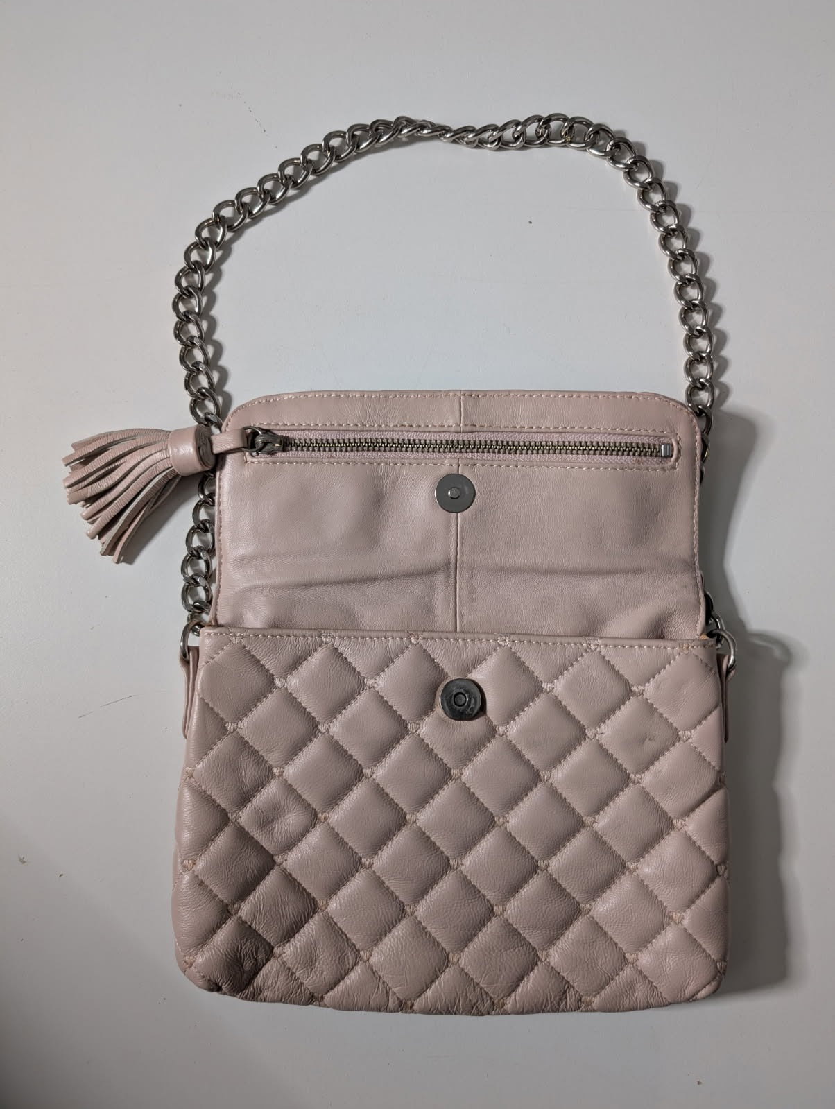 Alannah Hill Quilted Crossbody Bag - Blush Pink with Chain Strap - Image 4