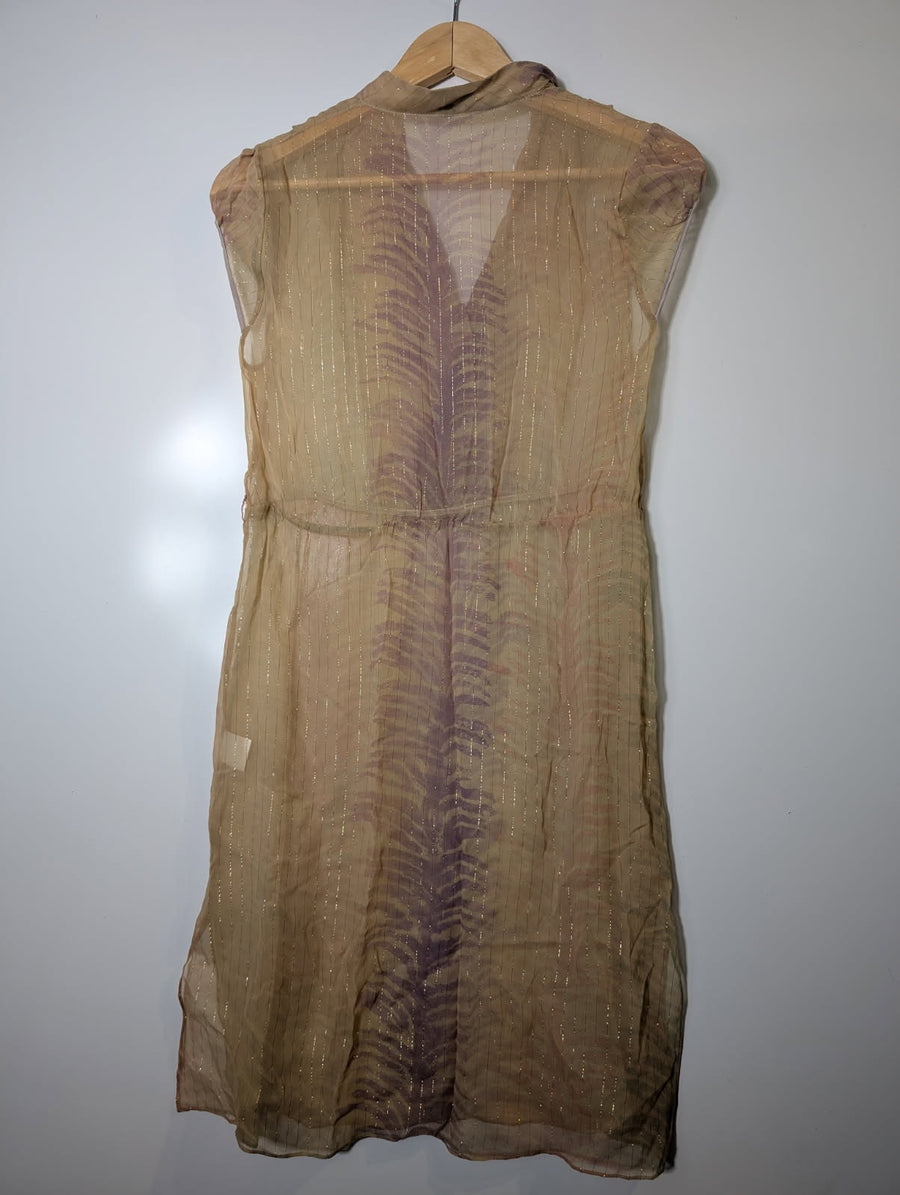 Jovovich-Hawk Silk Tunic Dress Purple Feather Print Size 4 - Image 3