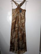 Massimo Dutti Halter Neck Maxi Dress Brown Leaf Print EU 38 - Image 4