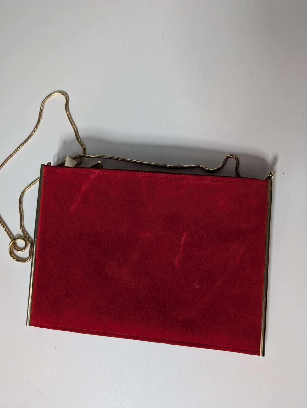 Reiss London Suede Clutch Bag Red with Gold Tone Chain Strap - Image 1