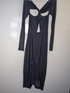Dion Lee Mesh Ruched Cut-Out Long Sleeve Midi Dress Charcoal Grey AUS 8 - Image 4