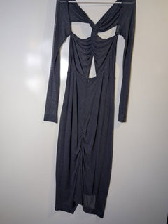 Dion Lee Mesh Ruched Cut-Out Long Sleeve Midi Dress Charcoal Grey AUS 8 - Image 4