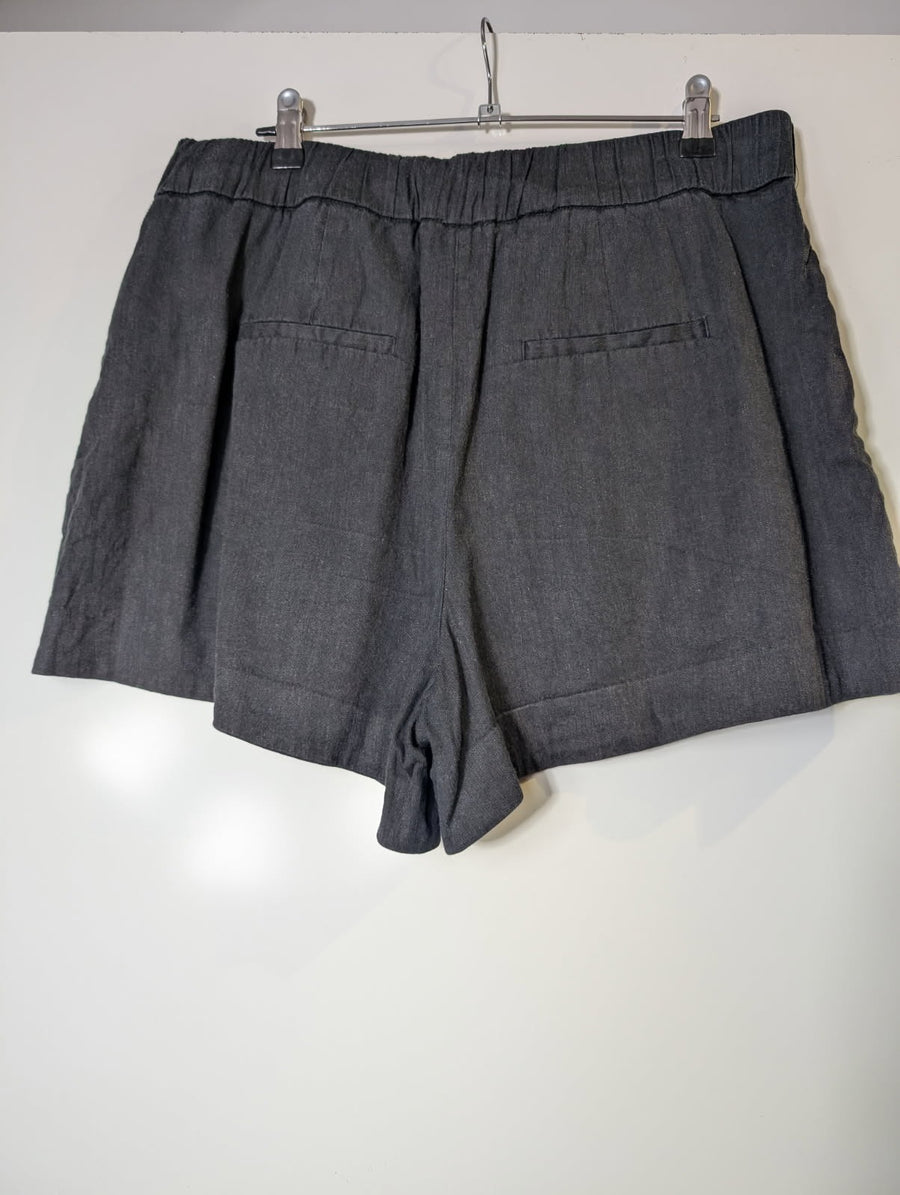 Witchery Linen Blend Elastic Waist Shorts Charcoal Grey Size 12 - Image 4