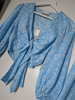 Ganni Floral Tie-Front Top and Wrap Skirt Set EU 36 - Image 4