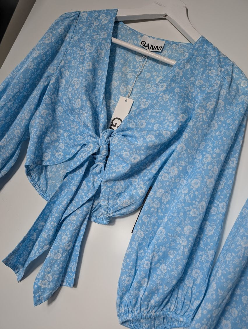 Ganni Floral Tie-Front Top and Wrap Skirt Set EU 36 - Image 4