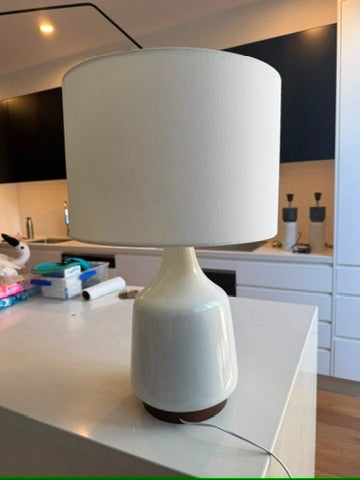 West Elm Mid-Century Ceramic Table Lamp White & Wood - Image 4
