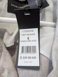David Lawrence Danielle Linen Moto Jacket Grey Melange Size 8 - Image 4