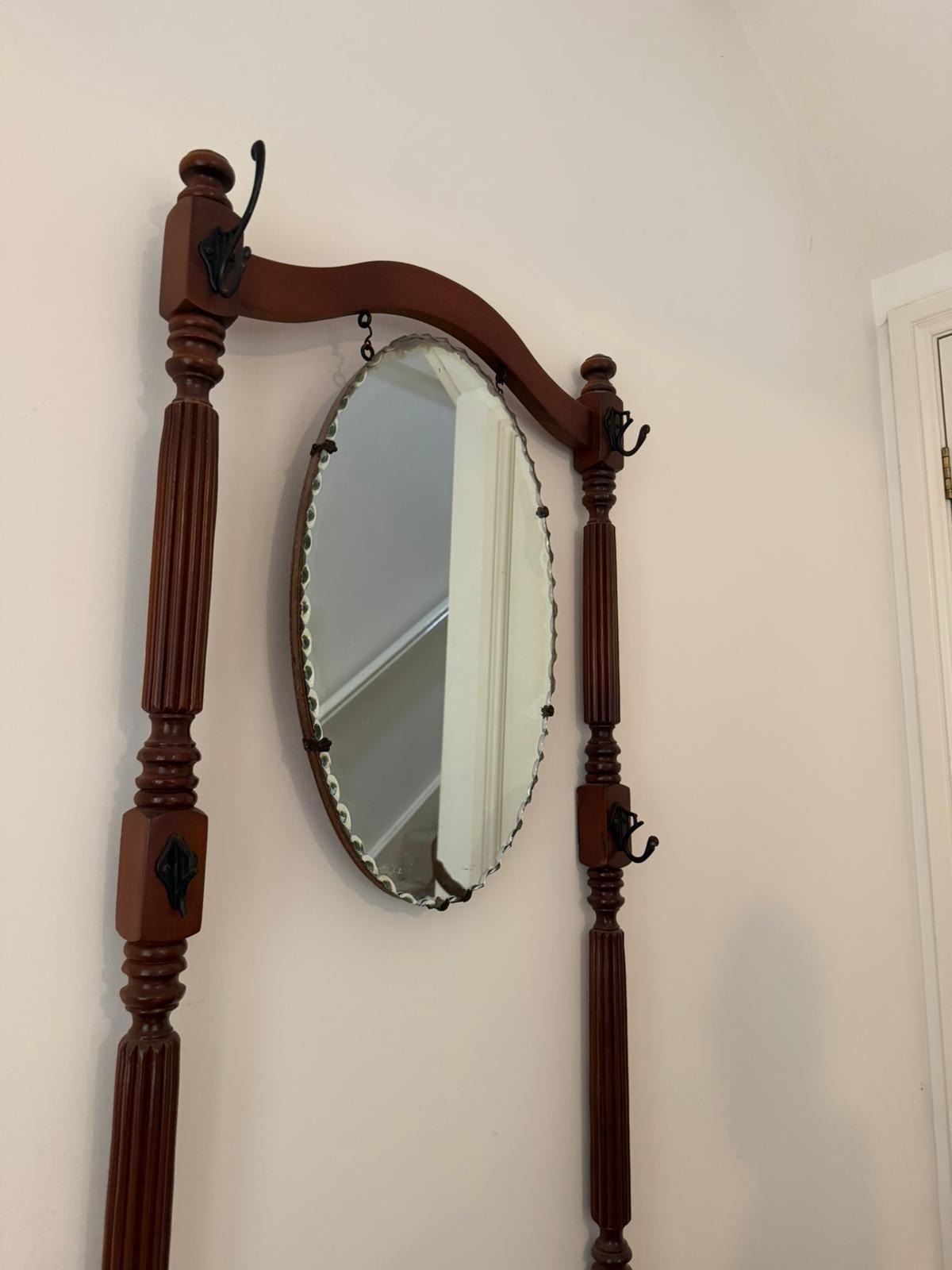 Vintage Victorian Style Wooden Hall Stand with Bevelled Mirror and Coat Hooks - Image 6