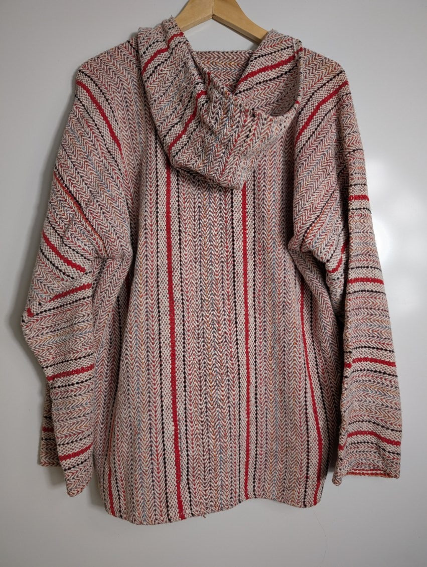 Confecciones Angy Mexican Baja Hoodie Red Striped Pullover XL - Image 4
