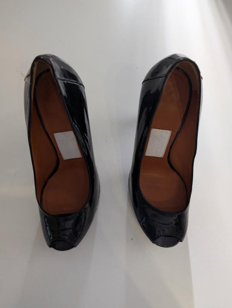 Lanvin Patent Leather Platform Peep Toe Pumps - Black Size 39 - Image 5