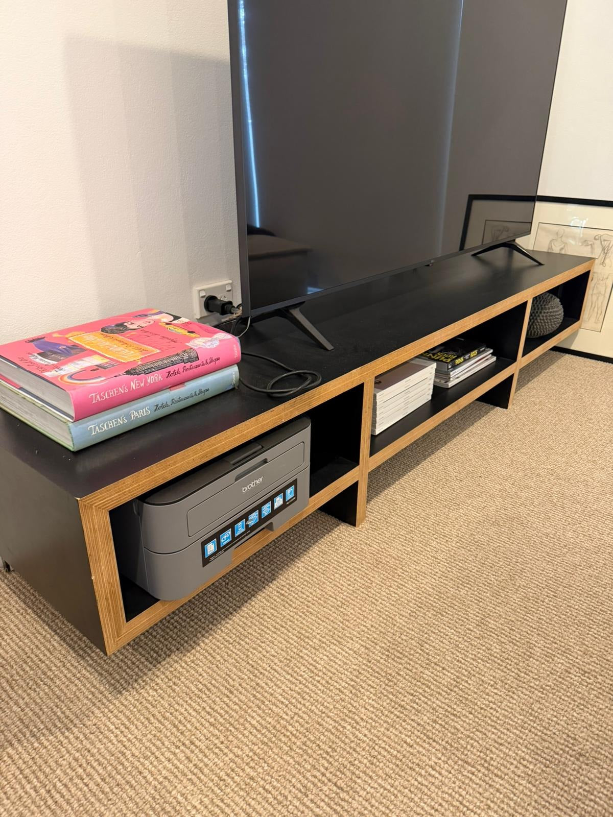 Modern Wooden TV Entertainment Unit - Black & Natural Timber Finish - Image 1