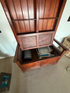 Antique Oak Wainscot Settle Bench Storage Seat with Shelves Hall Bench - Image 4
