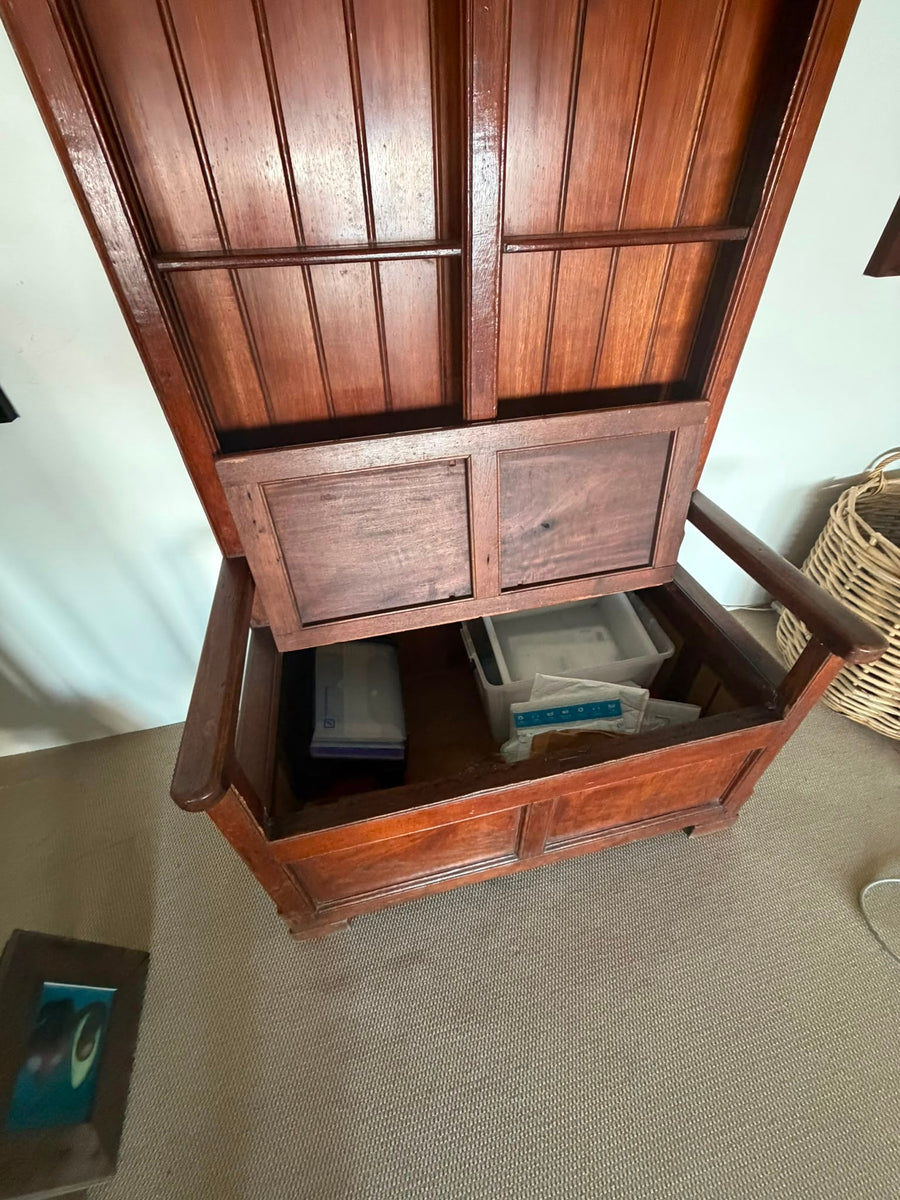 Antique Oak Wainscot Settle Bench Storage Seat with Shelves Hall Bench - Image 4