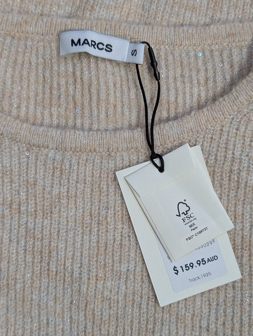 Marcs Metallic Knit Sweater Beige Sparkle Size S - Image 4
