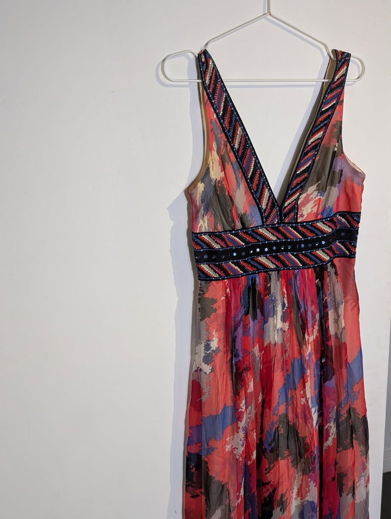 BCBGMAXAZRIA Silk Embellished Maxi Dress - Multi-Colour Size 8 - Image 4