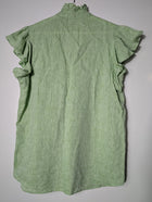 Alessandra Linen Ruffle-Front Cap-Sleeve Blouse Sage Green Size S - Image 4