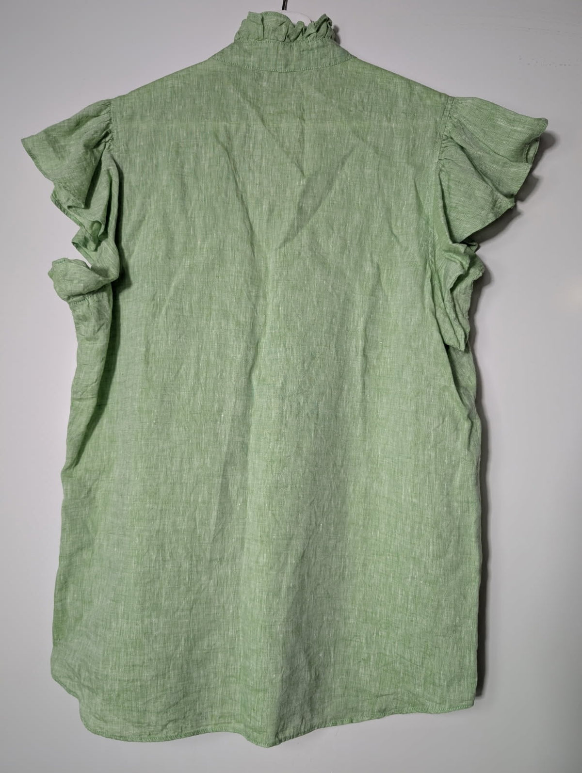Alessandra Linen Ruffle-Front Cap-Sleeve Blouse Sage Green Size S - Image 4