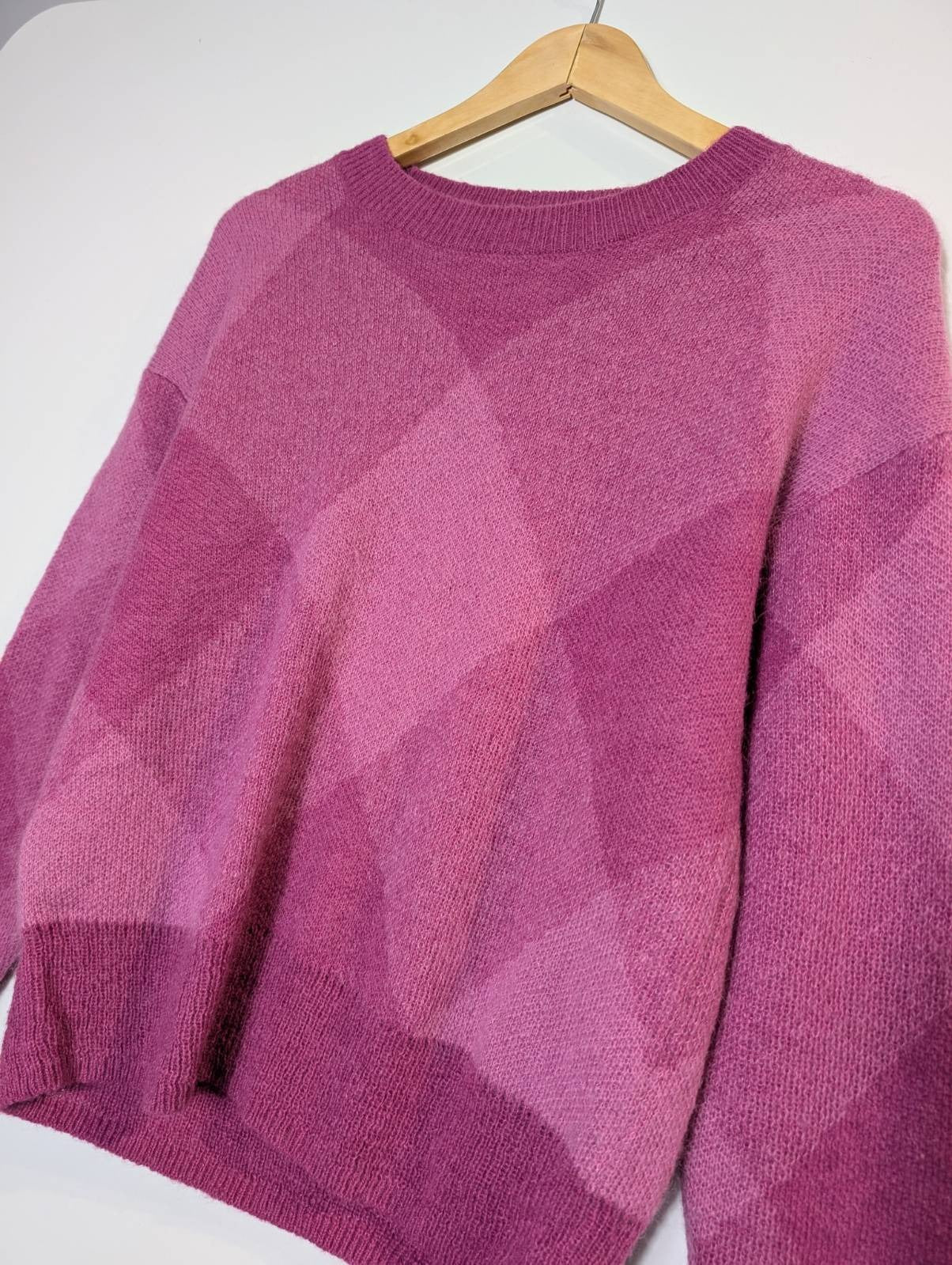Marcs Mohair Blend Argyle Knit Sweater - Pink Purple Size XS - Image 4