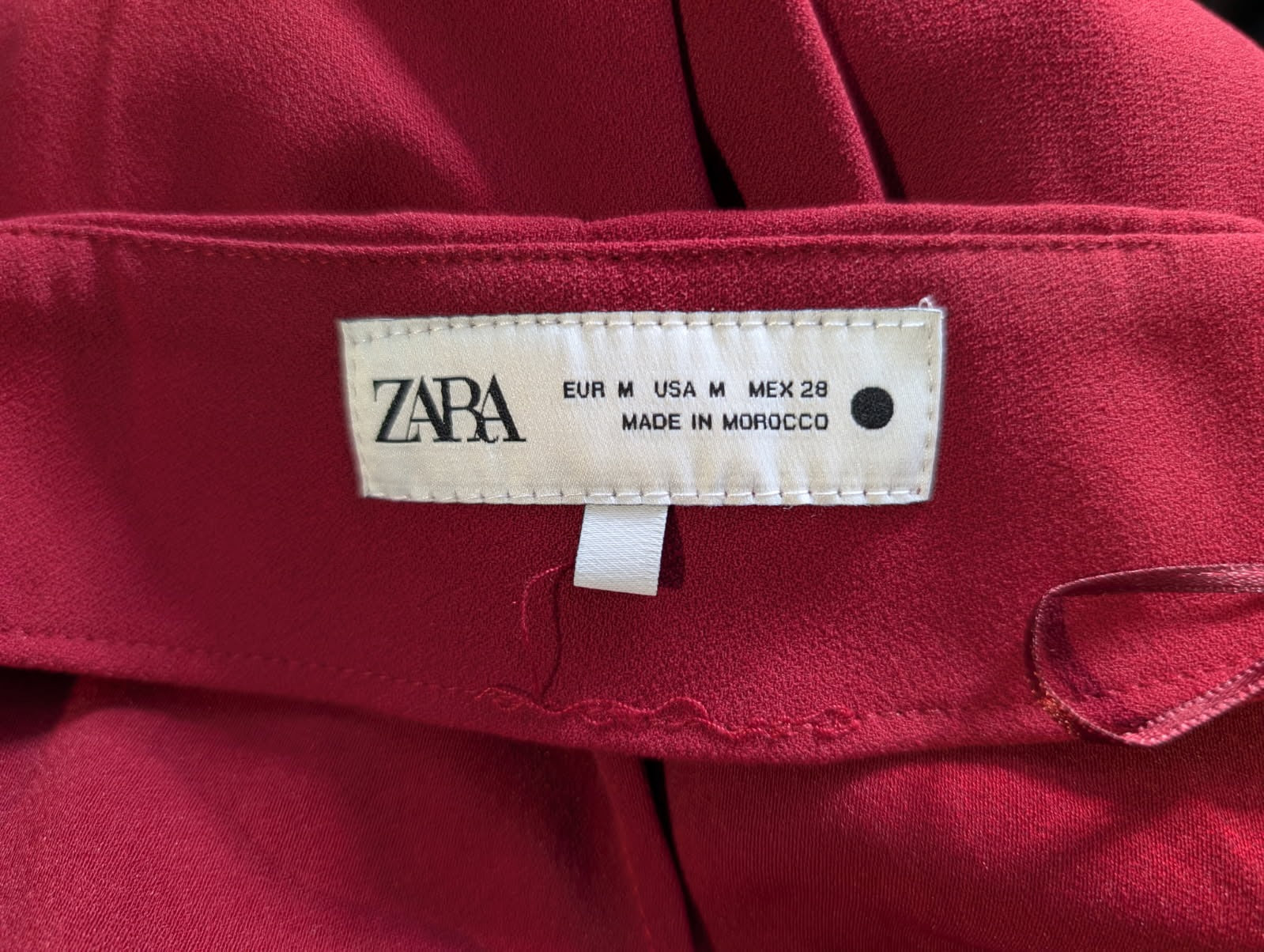 Zara High-Waisted Wide-Leg Trousers Burgundy Women's Size M - Image 4