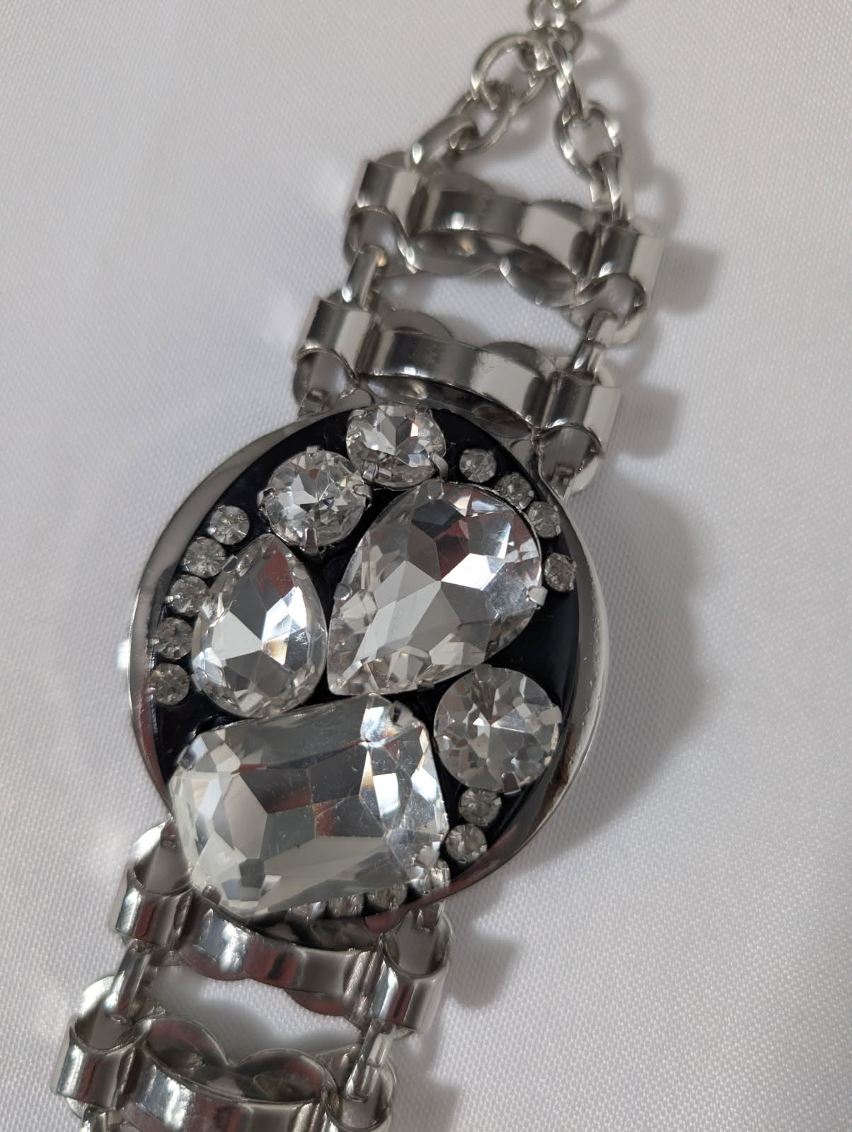 Zara Statement Rhinestone Link Bracelet Silver Tone - Image 4