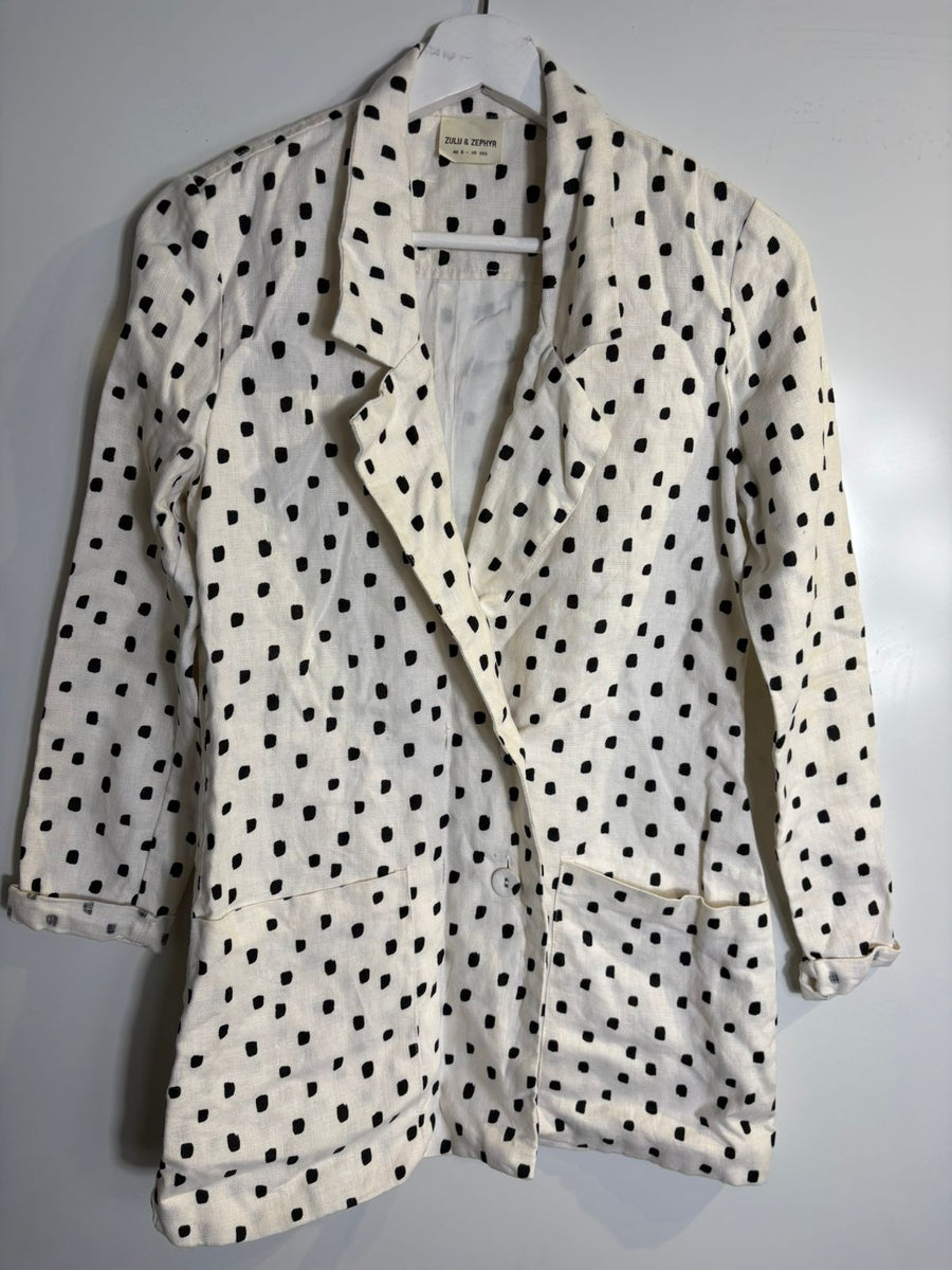 Zulu & Zephyr Linen Polka Dot Blazer Jacket Women's AU 6 - Image 4