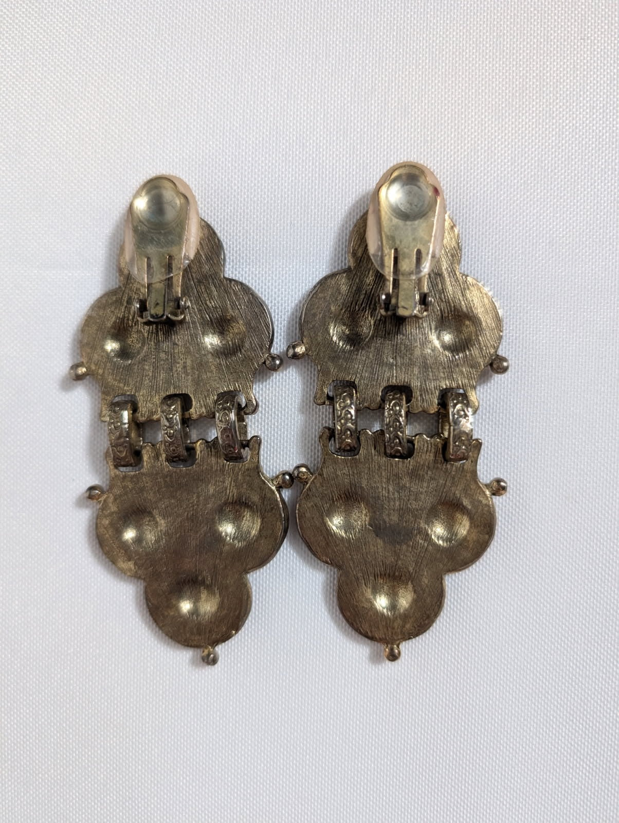 Vintage Byzantine Style Rhinestone Clip-On Earrings Gold Tone - Image 4