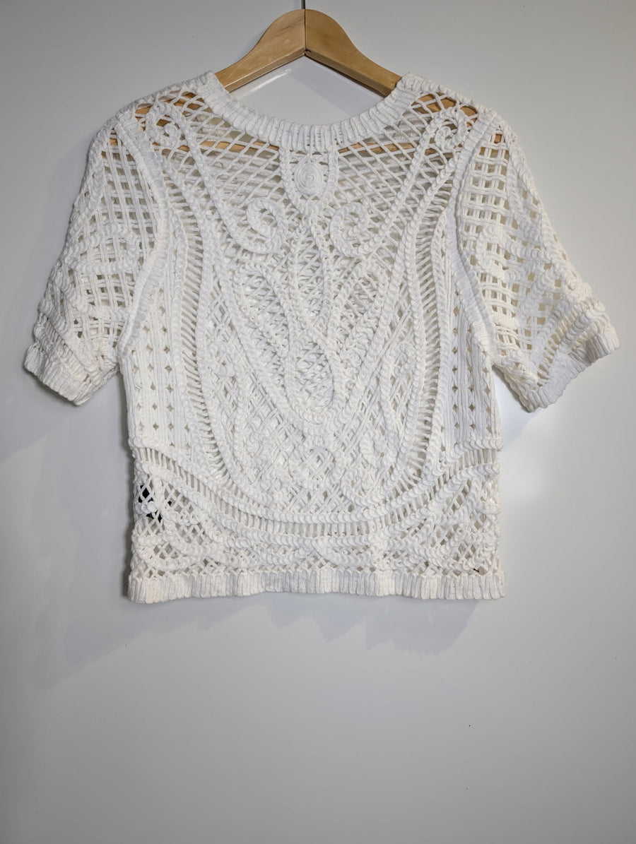 Marcs Crochet Knit Short Sleeve Top White - Image 4
