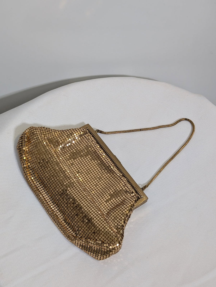 Oroton Metal Mesh Evening Bag Gold Tone Rhinestone Owl Clasp - Image 4