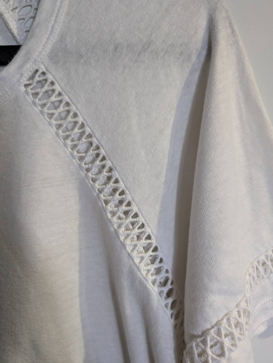 Witchery White T-Shirt with Crochet Detail Women's Size L - Image 4