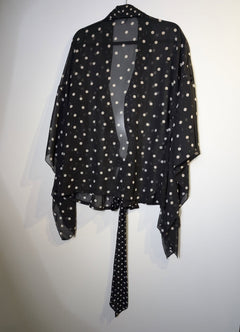 Syomirizwa Gupta Polka Dot Sheer Tie-Front Kimono Top Black/White Size L - Image 5