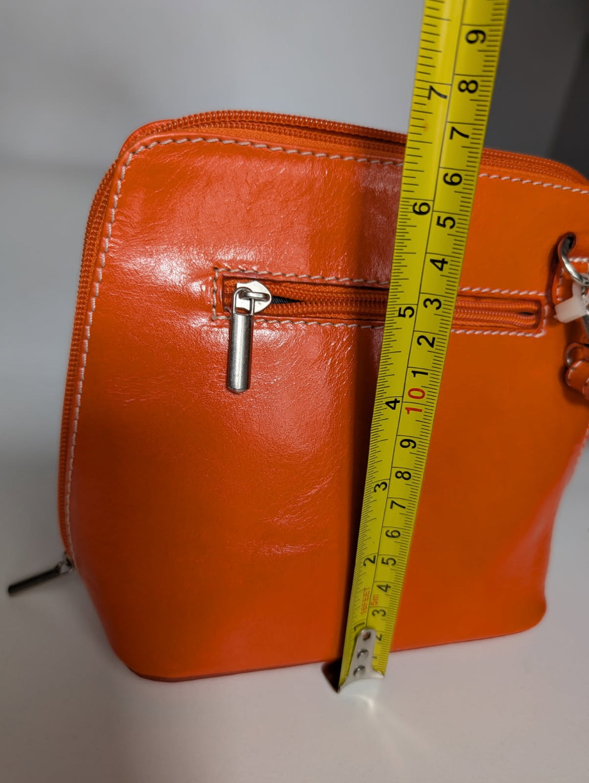 Vera Pelle Italian Leather Crossbody Bag Vibrant Orange - Image 4